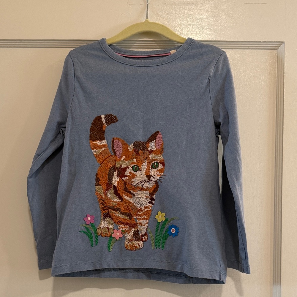 Mini Boden Blue Long Sleeve Shirt with Cat Design